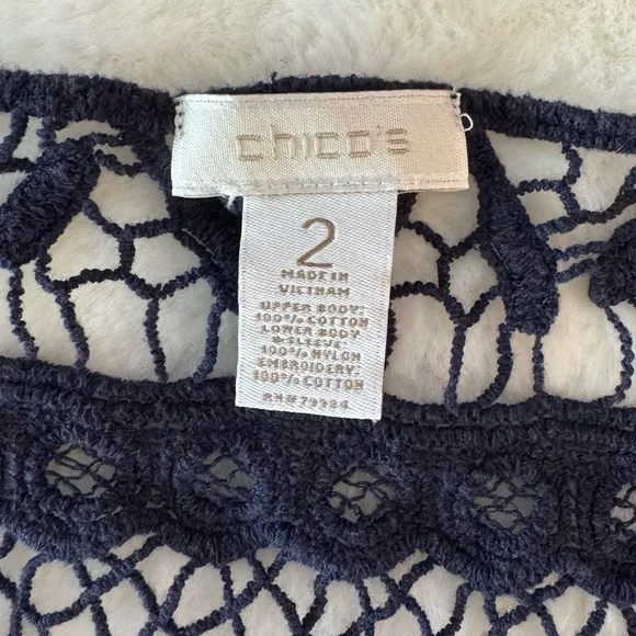 Chico’s Navy Blue Crochet & Lace Blouse- size 2 (L) - Picture 12 of 14